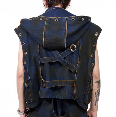 Chaleco Denim Deconstruido con Capucha - Estilo Industrial - Image 4