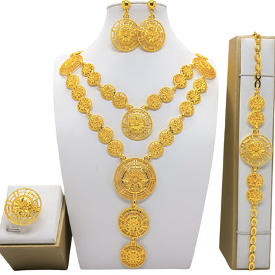 Conjunto de Joyería Árabe Dorada para Novia - Collar, Pulsera, Aretes y Anillo - Image 3