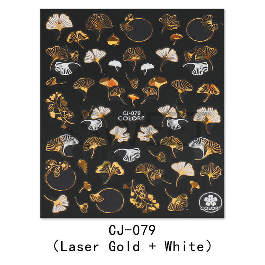 Stickers de Uñas 3D Adhesivos Hoja de Arce Dorada Láser con Letras - Image 12