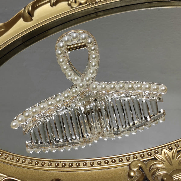 Pinza para Cabello Perla Transparente Suave Cruzada Grande