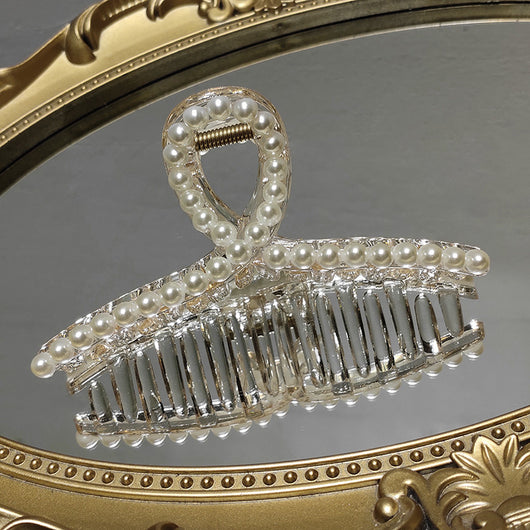 Pinza para Cabello Perla Transparente Suave Cruzada Grande