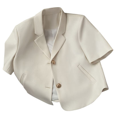 Blazer Ejecutivo Blanco Crema de Manga Corta para Mujer - Image 5