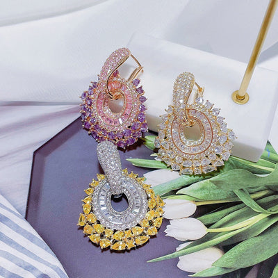 Aretes Florales de Circonia Geométricos Multicolor - Image 3