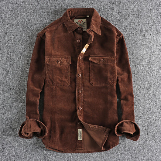 Camisa de Pana Vintage Lavada Manga Larga para Hombre - Image 7