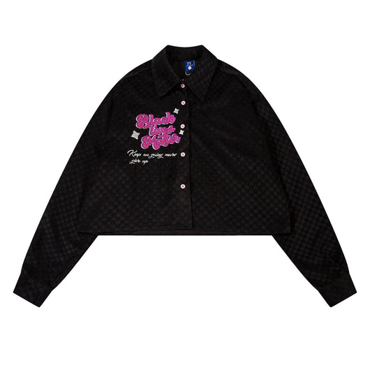 Abrigo Camisa Cuadros Escoceses con Letras Bordadas - Image 10