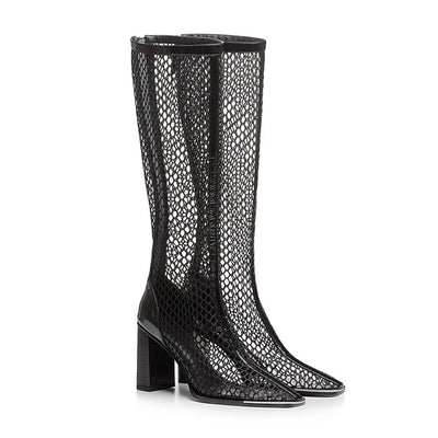 Botas de Tacón Robusto con Malla Trasera y Cierre - Negro - Image 16