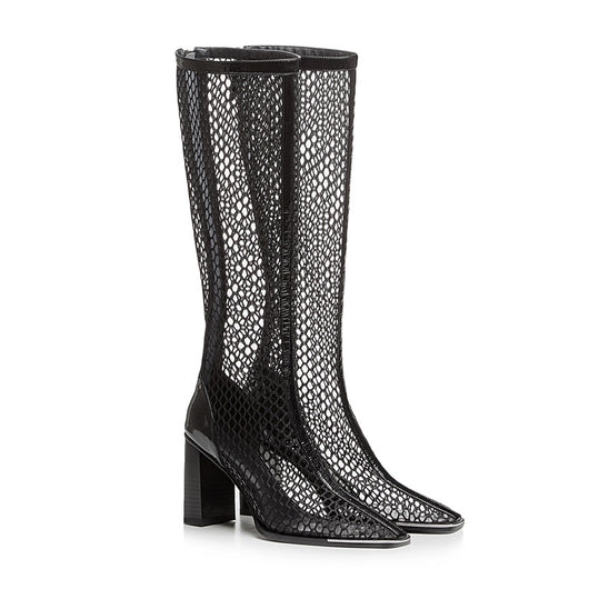 Botas de Tacón Robusto con Malla Trasera y Cierre - Negro - Image 16