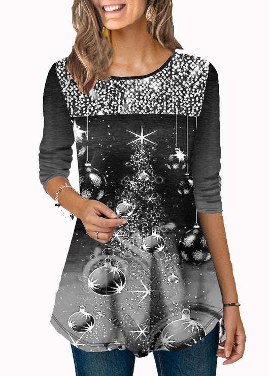 Playera Navideña con Estampado Festivo Cuello Redondo