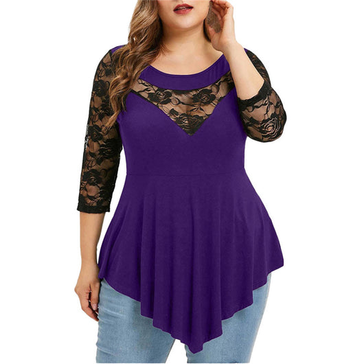 Blusa Elegante Escote V con Encaje y Cintura Irregular - Image 5