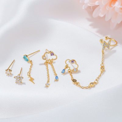 Aretes Colgantes de Oro Real con Zirconia y Clip para Cartílago - Image 14