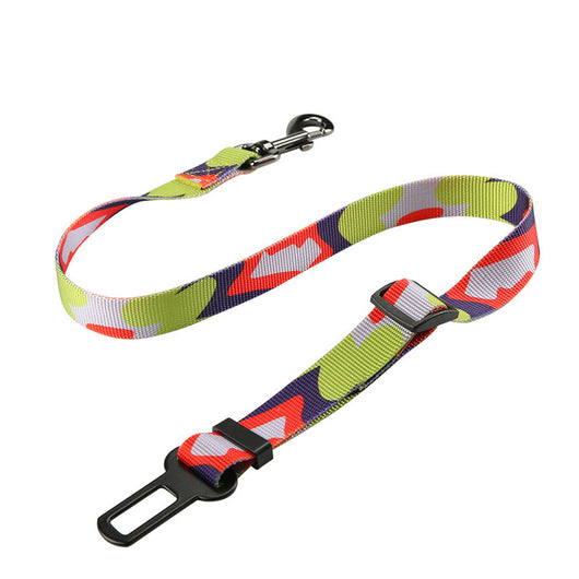 Red pet seat belt with reflective stitching, featuring a metal swivel clip and a black car seat belt buckle. - Image 32