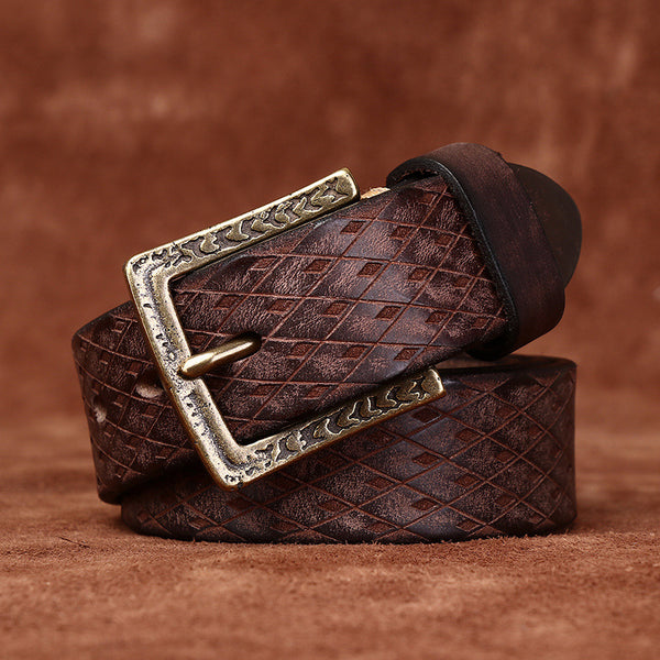 Cinturón de Cuero para Hombre con Hebilla Diamantada Tallada