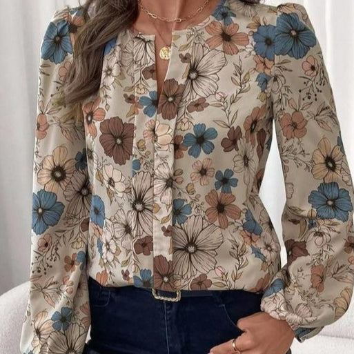 Blusa Elegante con Cuello Camisero y Estampado Floral