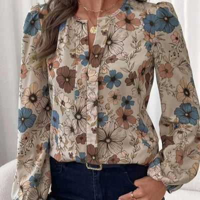 Blusa Elegante con Cuello Camisero y Estampado Floral