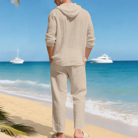 Conjunto de Camisa y Pantalón de Lino Holgado con Capucha - Comodidad Respirante - Image 26