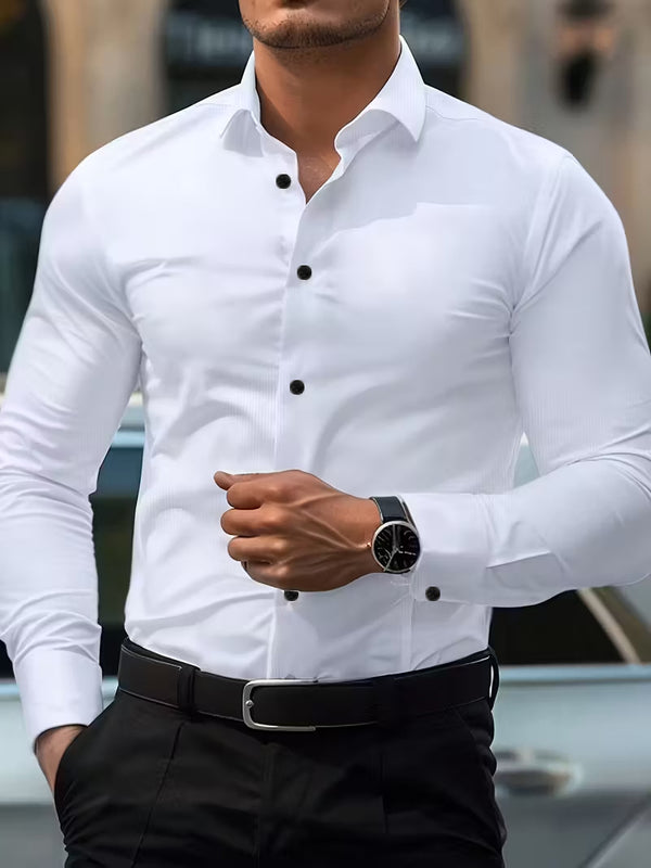 Camisa Social Elástica de Cuatro Direcciones para Hombre Talla Grande Blanco