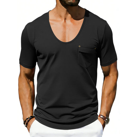 Men's Casual Loose T-Shirt with Wide Neck and Short Sleeves
