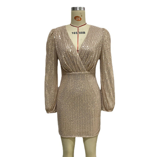 Vestido Ajustado con Cuello Volante y Lentejuelas - Image 2