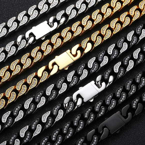 Pulsera Cubana de Acero Titanio con Circones para Hombre