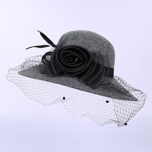 Sombrero de Lana Pura para Mujer con Encaje Floral y Ala Ancha - Image 6