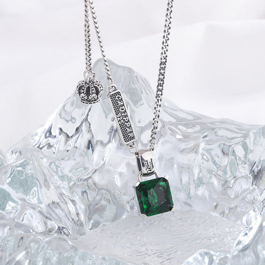 Collar de Plata S925 con Esmeralda - Cadena Retro Hip Hop para Mujer - Image 8