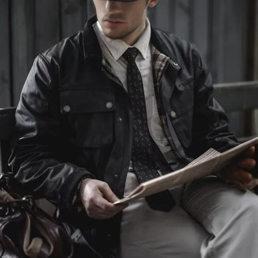 Chaqueta Impermeable de Cuero Encerado Estilo Motociclista Retro para Hombre