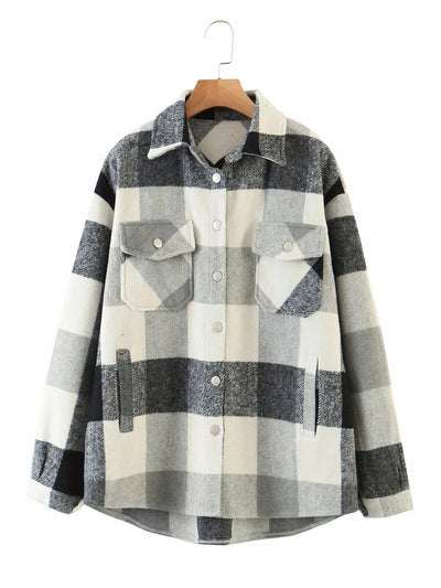 Chaqueta Tweed Cuadros para Mujer con Bolsillos y Botones - Image 30