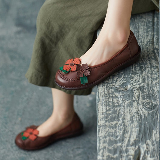 Zapatos Artesanales de Cuero Estilo Étnico Retro con Suela Suave para Mujer - Image 3