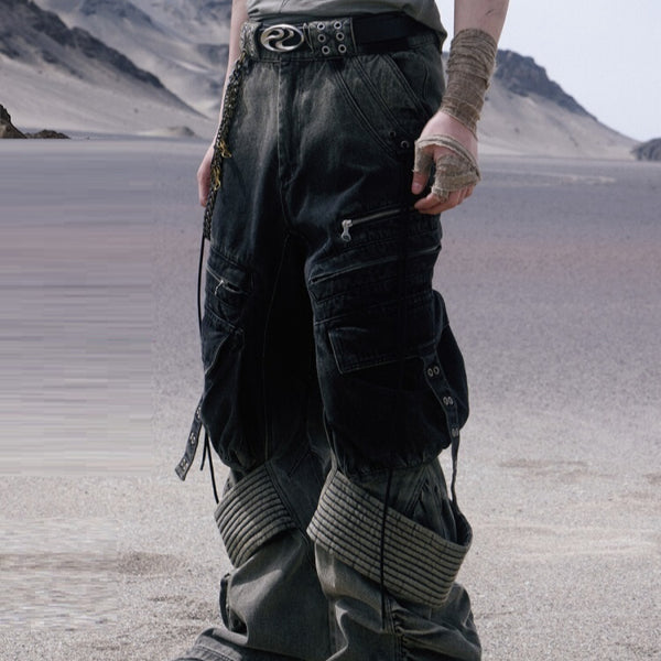 Pantalones Vaqueros de Trabajo Degradado Gris-Negro Lavado