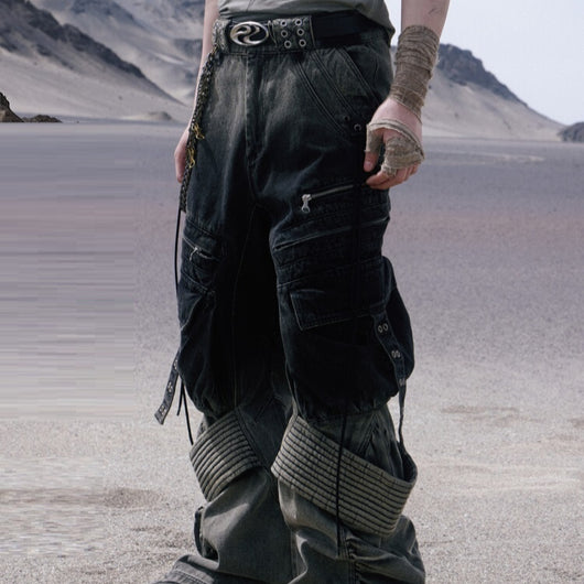 Pantalones Vaqueros de Trabajo Degradado Gris-Negro Lavado