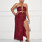 Vestido Rojo Ajustado con Cintura Alta y Envolvente de Pecho
