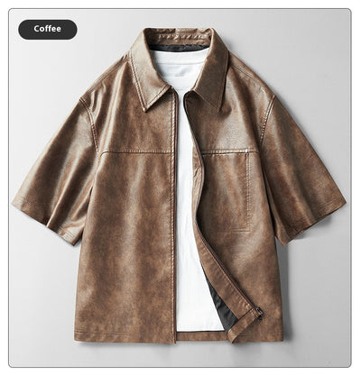 Chaqueta de Cuero Corta Estilo High Street con Mangas Cortas - Image 11
