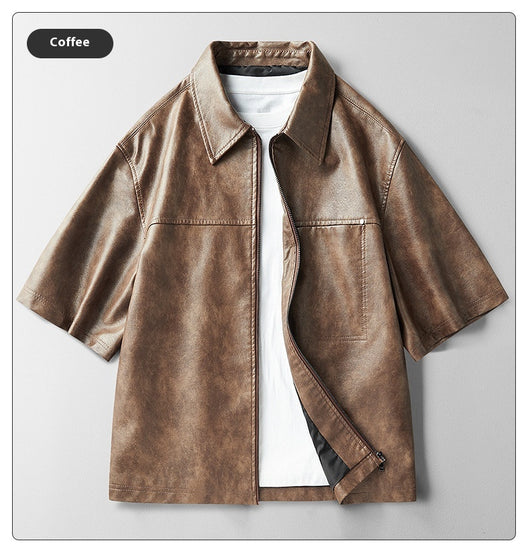 Chaqueta de Cuero Corta Estilo High Street con Mangas Cortas - Image 11
