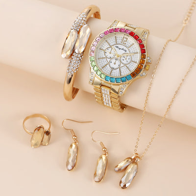 Conjunto de Accesorios en Acero Verde: Reloj, Anillo, Collar y Aretes de Cuarzo - Image 9