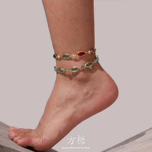Pulsera de Tobillo Dorada 18k Lujo Playa - Joyería Elegante para Pie