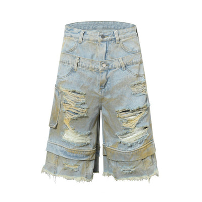 Pantalones Cortos Denim Estampado Holgados para Hombre