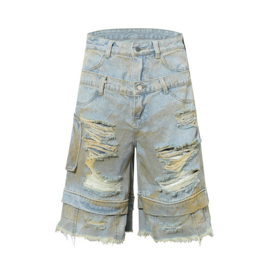 Pantalones Cortos Denim Estampado Holgados para Hombre