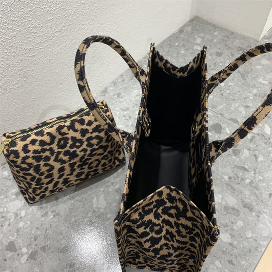 Bolsa Tote de Lona con Estampado de Leopardo y Correa Ancha - Image 9