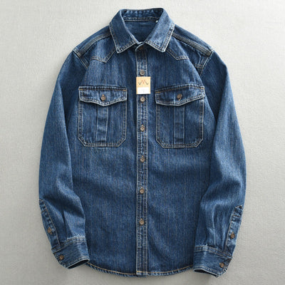 Camisa de Trabajo Denim Grueso Oversized Manga Larga para Hombre - Image 19