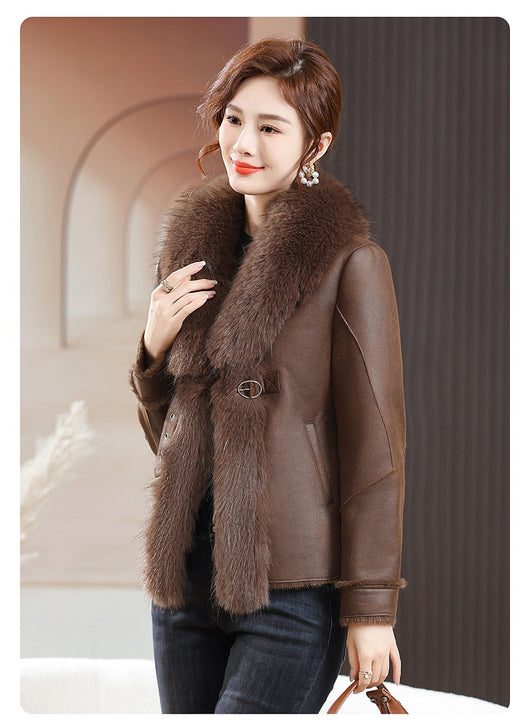 Abrigo Corto para Mujer con Cuello de Piel - Elegancia Invernal - Image 32
