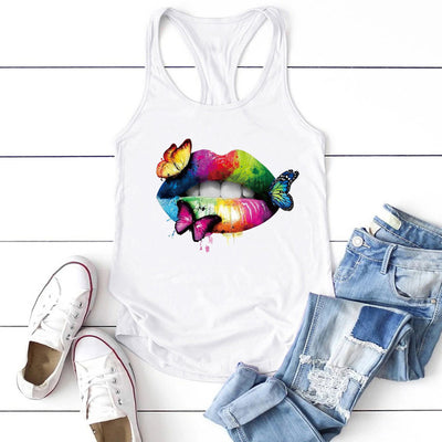 Blusa Tirantes Mariposas y Labios Multicolores para Mujer - Image 8