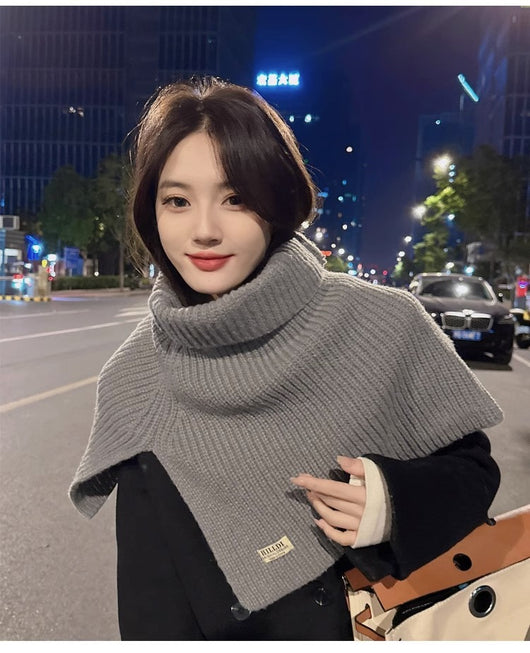 Poncho Cuello Alto con Abertura Lateral - Bufanda Tejida Térmica - Image 18