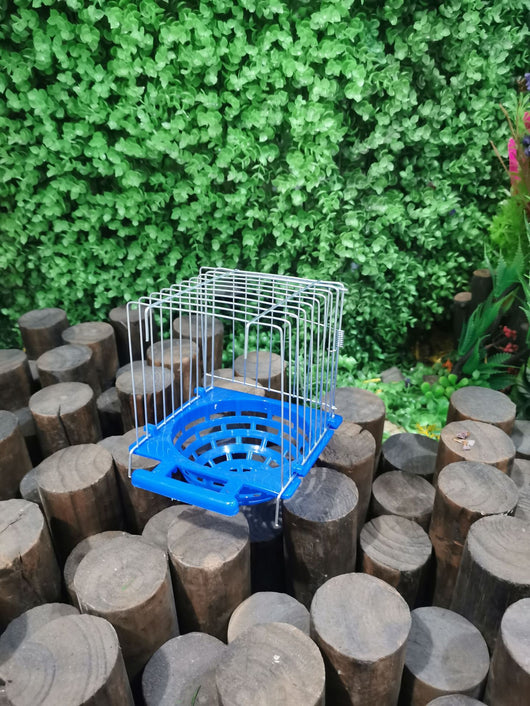 Small parrot breeding box with a blue plastic base and white wire cage, designed for bird nesting. - Image 6