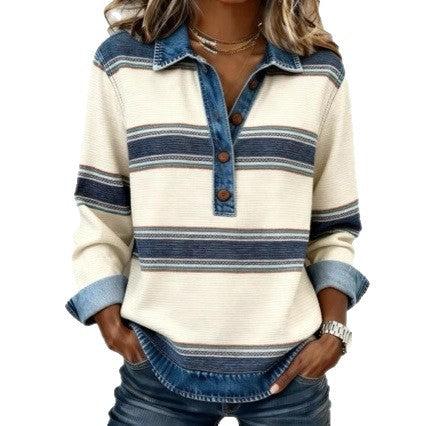 Suéter de Punto Cable Preppy con Distintivo para Mujer - Estilo Coreano a Rayas - Image 6