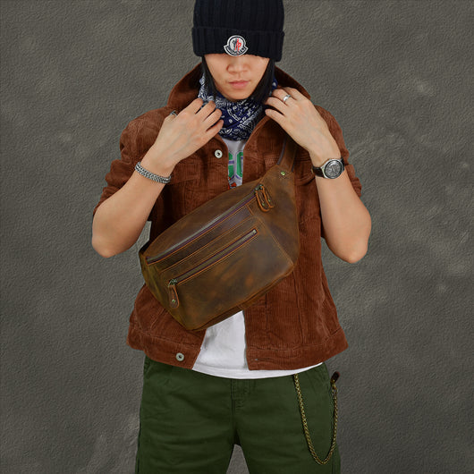 Bolsa de Pecho Vintage Cuero Crazy Horse Distresado para Hombre - Image 2