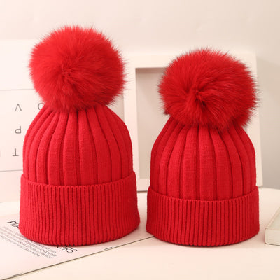 Gorro Tejido Infantil con Pompón de Pelaje de Zorro - Image 26