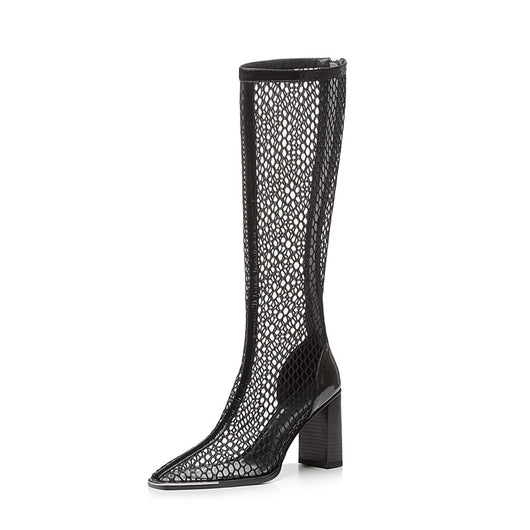 Botas de Tacón Robusto con Malla Trasera y Cierre - Negro - Image 13