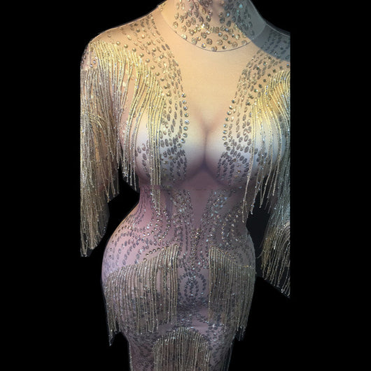Falda Elástica Ajustada con Malla y Cristales Brillantes - Image 2