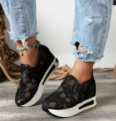 Zapatillas Deportivas Elegantes con Tacón Alto y Malla Encaje para Mujer - Image 6