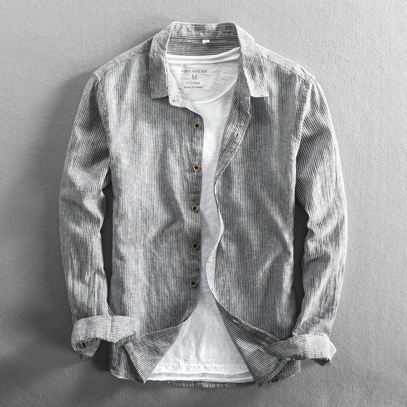 Camisa Casual de Lino con Mangas Largas para Hombre
